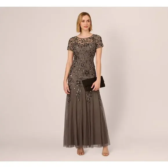adrianna papell floral beaded dress Adrianna Papell Women's Beaded Strapless Dress - Taupe Pink